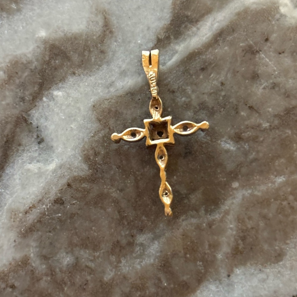 Gold and Silver cross blue Sapphire Pendant - Picture 2 of 7